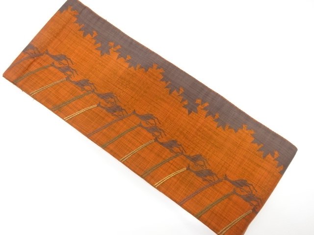 JAPANESE HANHABA OBI / WOVEN MAPLE LEAVES & DEER